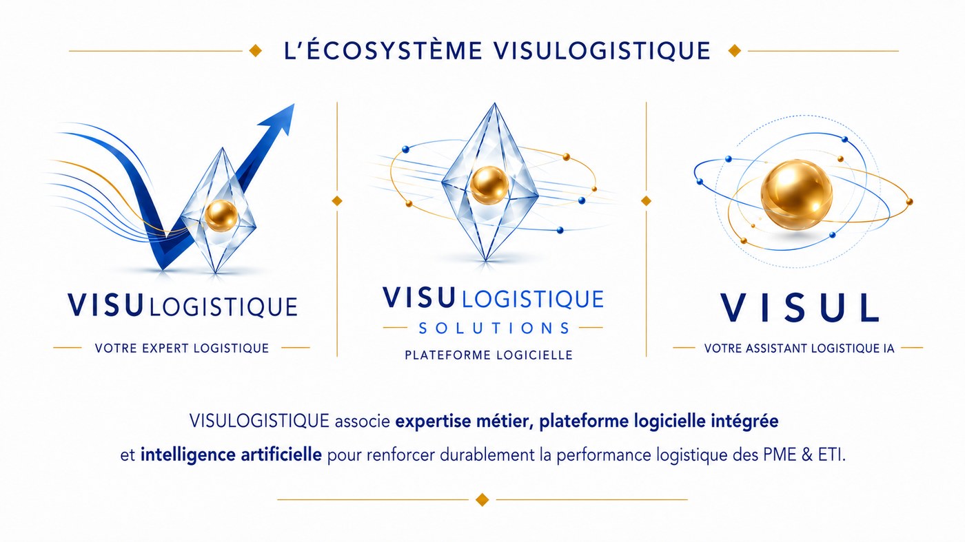 L'écosystème VISULOGISTIQUE : VISULOGISTIQUE — votre expert logistique ; VISULOGISTIQUE Solutions — plateforme logicielle ; VISUL — votre assistant logistique IA. VISULOGISTIQUE associe expertise métier, plateforme logicielle intégrée et intelligence artificielle pour renforcer la performance logistique des PME & ETI.